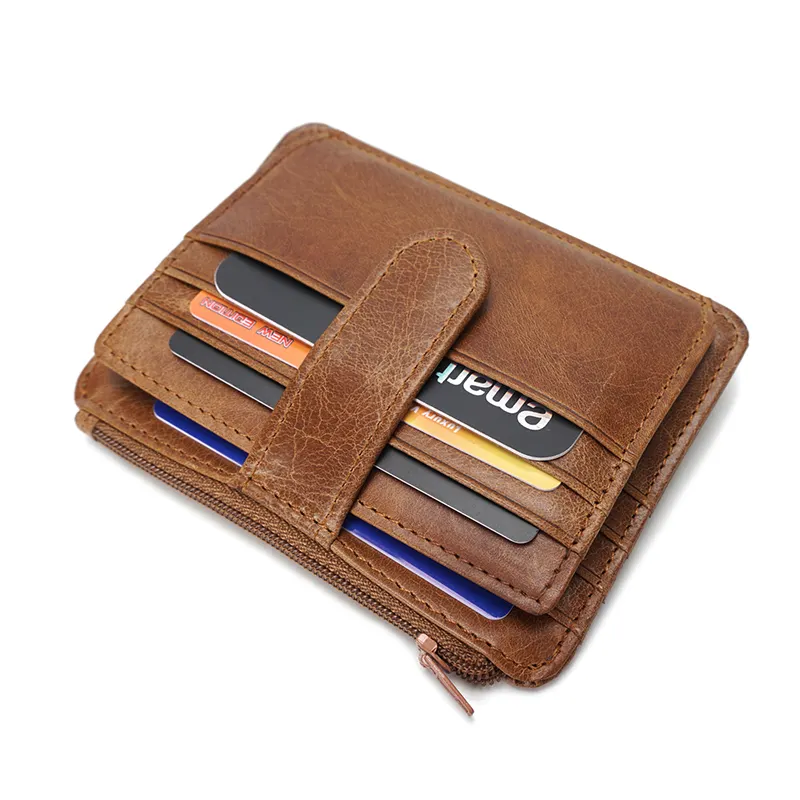 Özel Logo Bifold nakit para klip küçük dana inek iş gerçek deri bozuk para cüzdanı kimlik kredi kart tutucu erkekler cüzdan