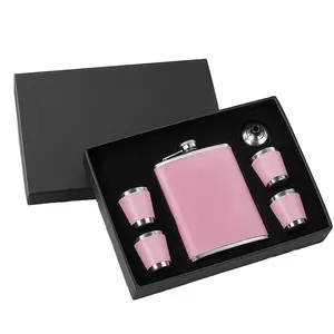 Fleksibel 8oz Pink baja tahan karat bungkus kulit Hip Flask Hadiah Set kosong