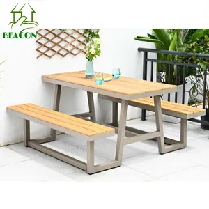 Café porte bois métal jardin table à manger avec banc pour restaurant