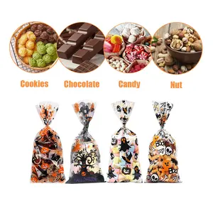 ODM Halloween Cellophane Clear Plastic Treat Candy Cookies Goody Bags with Twist Ties for Halloween Party Favor Supplies