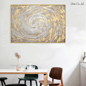 モダンゴールド抽象的な風景油絵キャンバス手描きトルネード壁装飾フレームなし絵アート - Product Image 3