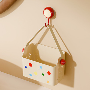 Wall Mounted Storage Bin With Dots Pattern For Bathroom Cosmetics And Face Masks Rectangle No Lid - Product Image 3