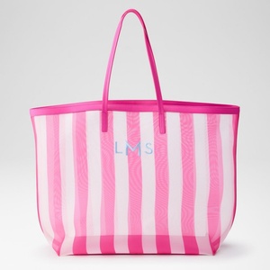 Borsa Tote Stile Vacanza, Borsa a Mano Portatile di Grande Capacità per il Tempo Libero in Spiaggia, Borsa da Spiaggia a Rete a Righe - Product Image 4