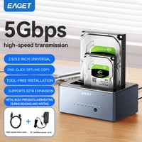 EAGET DE100 Dual Bay Hard Drive Docking Station USB 3.0 ke SATA Dengan Kloning Offline 2.5 3.5 Inch HDD SSD Duplikator untuk PC Laptop