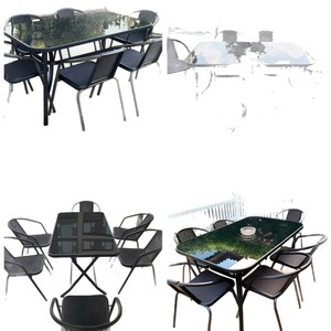 Table d'extérieur avec plateau en verre et 6 chaises, structure en aluminium, résistante aux intempéries, ensemble de meubles de patio pour cour, jardin, balcon, style moderne - Product Image 1