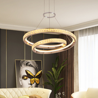 Lustre LED moderne à double anneau, luminaire suspendu circulaire en cristal de luxe, lampe de plafond LED à intensité variable pour salon