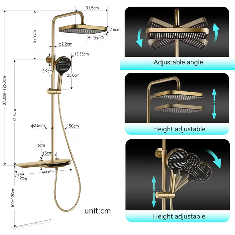 Brushed Gold Faucet - Modern Thermostatic Shower System