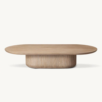 RH CIRO Table basse sur pied, design minimaliste moderne en bois massif ovale avec finition en chêne rustique pour le salon et le bureau