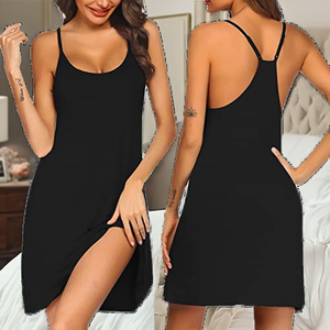 Women's Romantic Soft Summer Short Loungewear Satin <b>Nightdress</b> with Low-rise <b>Sleeveless</b> Design and Elastic Waist - Product Image 2