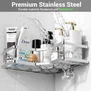 Triangular Bathroom Storage Rack Wall Mounted No Drill <b>Corner</b> <b>Shelf</b> For Toiletries Organizer 2 Tier - Product Image 3