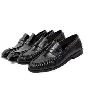 Mocassins en cuir véritable noir à bout rond, décorés de pompons, chaussures décontractées pour hommes, toutes saisons - Product Image 2