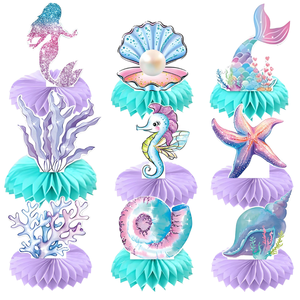 DAMAI Décoration de fête sirène : Bannière Joyeux Anniversaire, Décorations de gâteau, Spirales suspendues, Écailles de sirène, Chapeau de fête, Thème Sous l'océan - Product Image 2