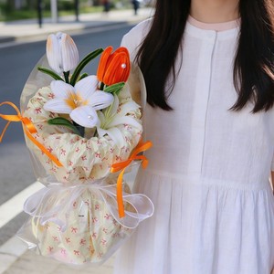 Ramo de Tulipanes y Phalaenopsis Artificiales con Técnica de Flocado, Hecho a Mano, Regalo Creativo para el Día de la Madre, Cumpleaños y Festividades - Product Image 1