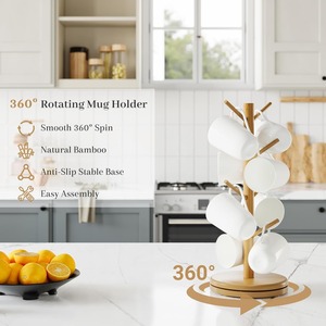 Sturdy Stand for Large Cups Non-Slip Bamboo Mug Tree with Thick Base Rotating Wooden Coffee Mug Holder for Countertop - Product Image 4