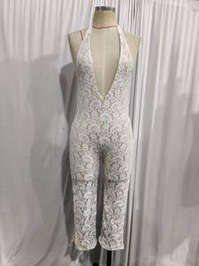 Body Vintage Sexy da <span class=keywords><strong>Donna</strong></span> in Pizzo Trasparente con Lacci sulla Schiena, Tuta Aderente <span class=keywords><strong>Elegante</strong></span> - Product Image 3