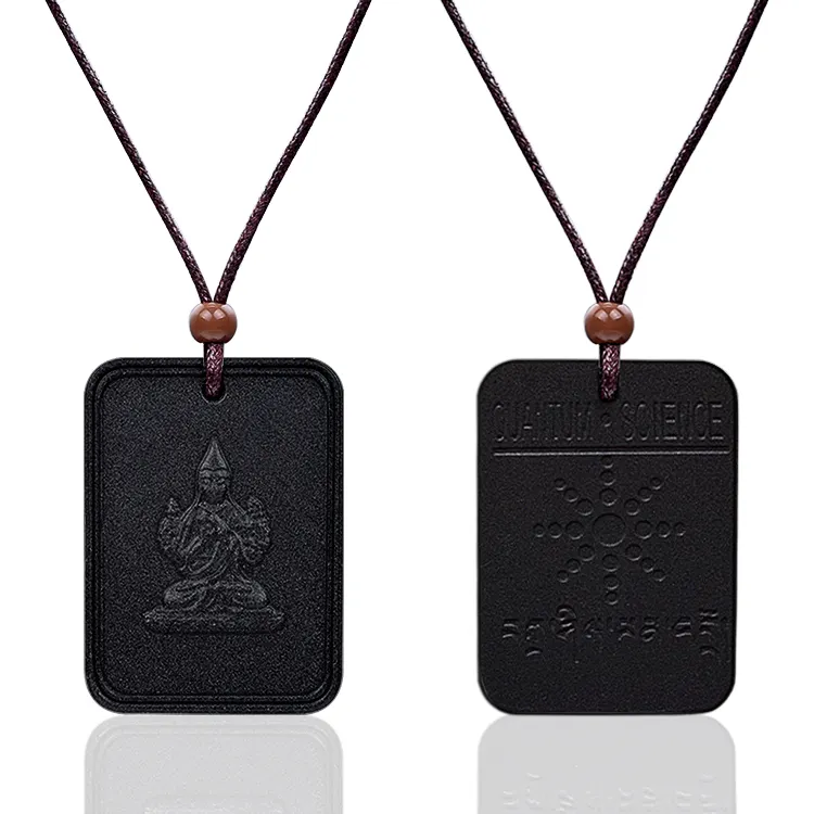 Natural Lava Stone Pendant Quantum Energy Charms Gift Customized Box Health Fashion Jewelry Rectangle Buddha Men