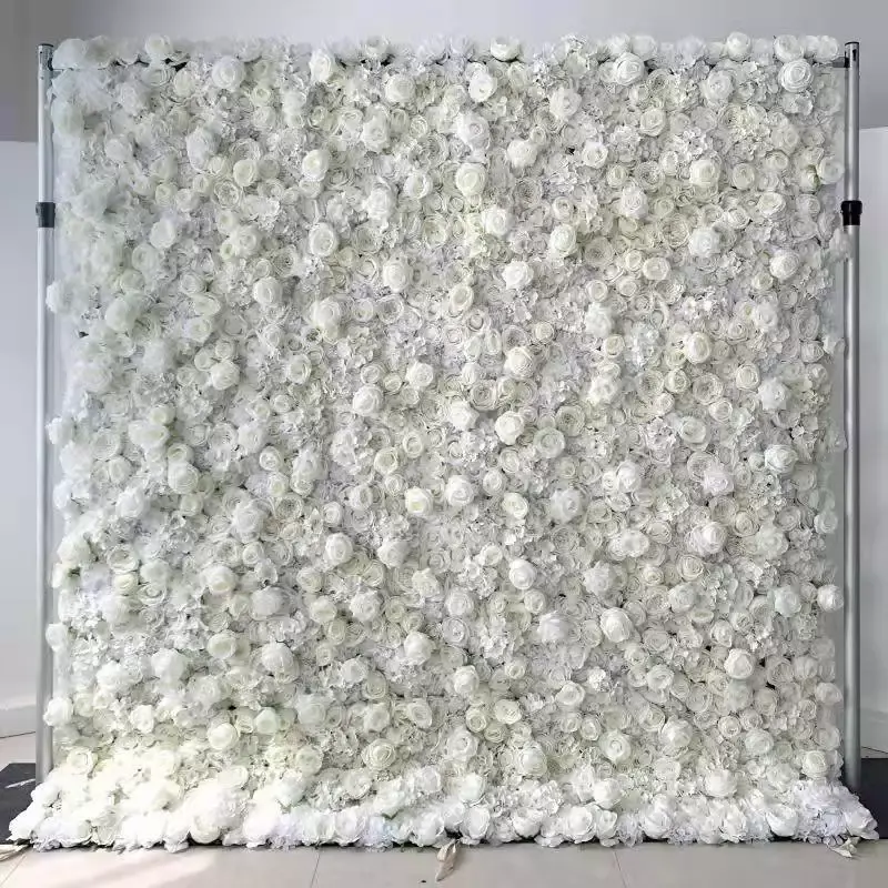 8ftx8ft Feet 3d Artificial Silk Flower Wall Panels White Rose Hydrangeas Fabric Rolling Up Curtain Flower Wall Backdrop