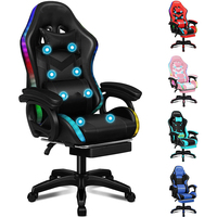 Silla de juegos Ecuador 400lbs azul Rgb Led Pc Gamer Silla de juegos con reposapiés altavoces y masaje Silla de videojuegos grande y alta