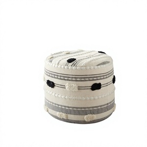 Pouf ottoman scandinave fait main en laine et coton, coussin de sol, repose-pieds pour salon, décoration d'anniversaire ITHL - Product Image 1