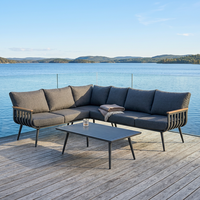 Ensemble de canapé d'angle extérieur en aluminium en forme de L avec table basse, mobilier de salon moderne pour patio, jardin, cour, terrasse, hôtel, parc