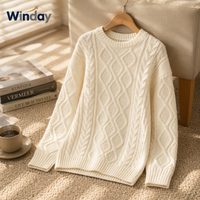 Pulls pour femmes en taille plus avec logo personnalisé Winday, tricot doux d'hiver, pull à col roulé à manches longues en tricot torsadé, tissu en coton