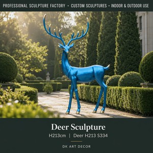 Sculpture Moderne S334 en Fibre de Verre Cerf/Élan, Finition Mate Lisse, Statue d'Animal Personnalisée pour Hôtels, Centres Commerciaux, Cours, Art Extérieur, Vente en Gros Direct Usine - Product Image 1