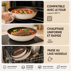 Ensemble de casseroles en aluminium forgé à induction antiadhésif avec revêtement céramique, couvercles en verre, poignée amovible en bois doux au toucher - Product Image 3