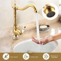 Robinet de lavabo haut avec poignée en céramique, robinet mélangeur d'évier à bec haut pivotant, robinet de lavabo vintage en laiton, sortie d'eau à 360° °   Swivel