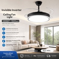 Ventilateur de plafond LED moderne et économe en énergie pour chambre à coucher, 42 pouces, rétractable, 3 moteurs DC silencieux, télécommande, intensité variable, en fer et ABS