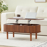 Table basse ovale en noyer de style moderne du milieu du siècle avec détail latéral cannelé et mécanisme de levage – Table à thé en bois élégante