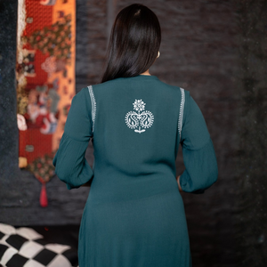 Vestido Midi de Gasa Verde Oscuro, Duradero, Premium, Casual, de Lujo, Antiarrugas, Venta al Por Mayor, Ropa para Mujer - Product Image 3