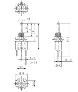 Miniature Toggle Switch 3Pin (<strong>ON</strong>)-OFF-(<strong>ON</strong>) <strong>SPDT</strong> Toggle Switch 125VAC Red Base Momentary Toggle Switch - Product Image 2