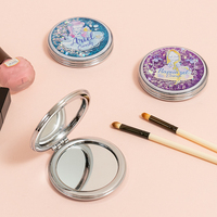 Miroir cosmétique double face portable pliable en acrylique de haute qualité, exquis, rond, avec sable liquide, pour voyage