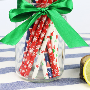 Christmas <b>Paper</b> Straws Disposable <b>Biodegradable</b> Party Decorative Straight Pipe 100 Pcs - Product Image 3