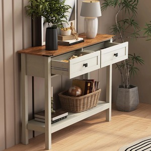 Tables consoles multiples de style farmhouse avec 2 tiroirs et étagère de rangement inférieure pour <span class=keywords><strong>entrée</strong></span> et couloir, MOQ 200 - Product Image 2