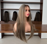 Perruque juive en dentelle en stock, couleur blonde avec mèches, sans perte de cheveux, sans nœuds, en dentelle suisse, perruque juive en cheveux humains casher
