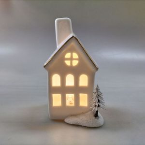 Casa de Navidad de venta directa de fábrica con luces LED, casa de pueblo de Navidad hecha a mano clásica personalizada de porcelana blanca - Product Image 2