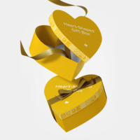 Boîte cadeau personnalisée en forme de cœur jaune moutarde avec couvercle et base magnétiques, bordure tribale, pour emballage de vente au détail artisanal OEM