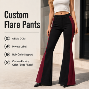 <span class=keywords><strong>Pantaloni</strong></span> a Zampa Personalizzati da <span class=keywords><strong>Donna</strong></span>, Vita Alta con Pannello Laterale a Contrasto, <span class=keywords><strong>Bordeaux</strong></span> e Nero, Vestibilità Slim, Stile Streetwear - Product Image 1