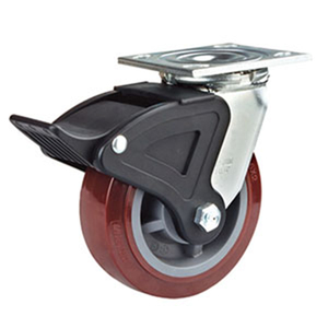 Heavy Duty <strong>4</strong>/5/6/8 Inch Swivel Trolley <strong>Wheel</strong> Castors PU Steel Polyurethane Nylon Rubber Plastic <strong>Caster</strong> Locking Red 6mm Top Plate - Product Image 5