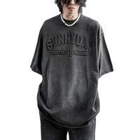 T-shirt unisexe ample à manches courtes, style rétro, effet vieilli, gaufré, pour homme, mode streetwear estivale, personnalisable OEM