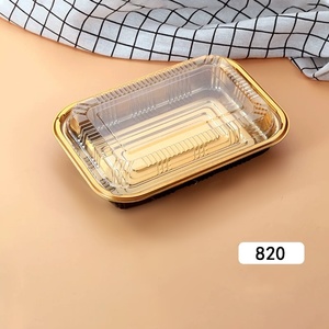 ถาดพลาสติกสีทองดำทรงสี่เหลี่ยมผืนผ้า 820 ชิ้น พร้อมฝาปิด ภาชนะใส่ซูชิแบบใช้แล้วทิ้ง สำหรับบรรจุภัณฑ์ซูชิกระป๋อง ถาดแบบใช้แล้วทิ้ง - Product Image 2