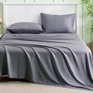 Cloudland Bamboo Bed Sheets Sets 4 Pieces Bedding Set Wholesale 100% Organic Bamboo Fitted Bedsheet Set Charcoal Viscose
