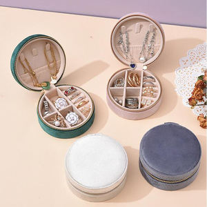 Custom Logo Small Velvet Eco-friendly <b>Jewelry</b> <b>Boxes</b> Zipper Closure Plush Fabric <b>Organizer</b> for Women Earrings Necklaces - Product Image 4