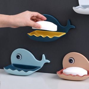 Jabonera no perforada en forma de <span class=keywords><strong>ballena</strong></span>, caja de jabón de drenaje para baño, estante de almacenamiento montado en <span class=keywords><strong>la</strong></span> pared para jabón de baño - Product Image 2