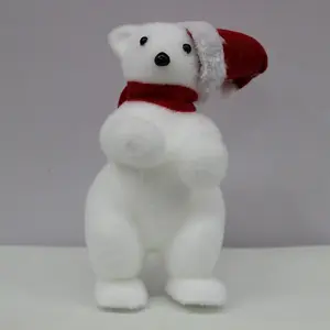 Peluche de oso polar blanco con sombrero de Navidad, pequeño juguete de peluche de oso blanco