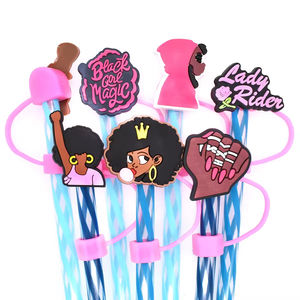 Venta al por mayor de fundas de paja de silicona a prueba de polvo respetuosas con el medio ambiente tapa de paja Toppers para vaso con asa Girl Boss - Product Image 3