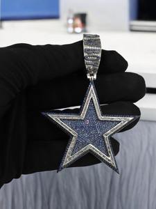 Collar con Colgante de Estrella de Moissanita Azul de Calidad Premium, Joyería Hip Hop con Brillo VVS, Chapado en Oro, Amuleto Brillante en Venta - Product Image 3