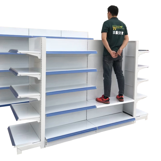 Wholesale Modern White Supermarket Rack Double-Sided Solid Metal Gondola Shelf for Retail & Warehouse Use