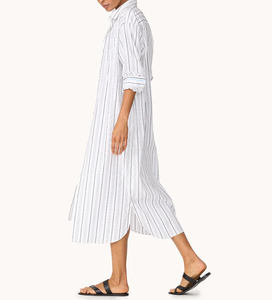 OEM Hot Sala nuovo vestito di lino estivo alla moda e Casual per le donne è un elegante abito di cotone camicia a righe - Product Image 4